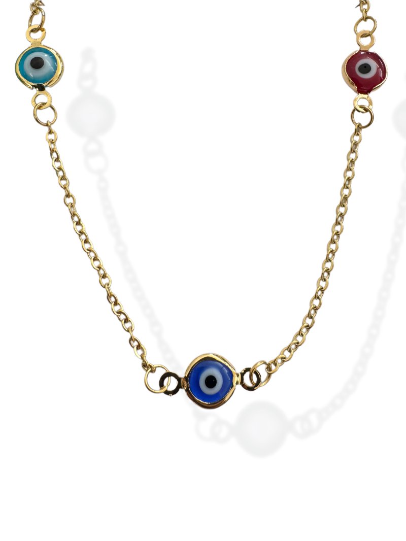 COLLAR LCHERRY LAYERED 3 EYE GOLD 14K