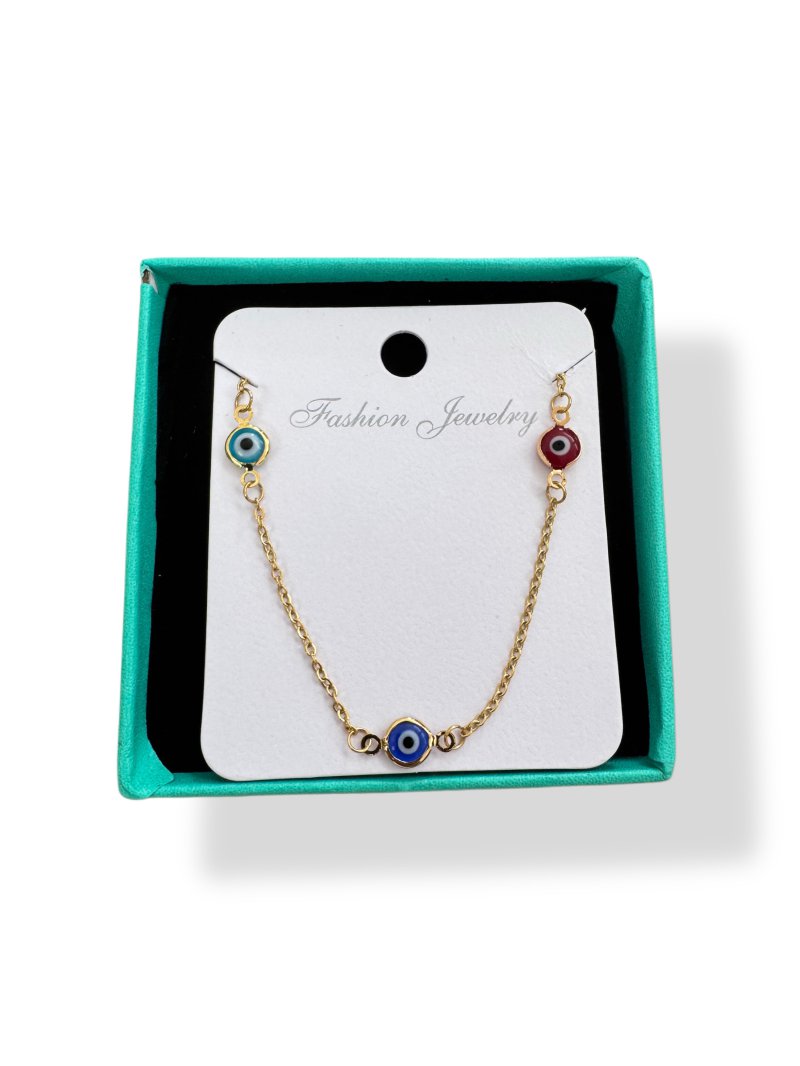 COLLAR LCHERRY LAYERED 3 EYE GOLD 14K