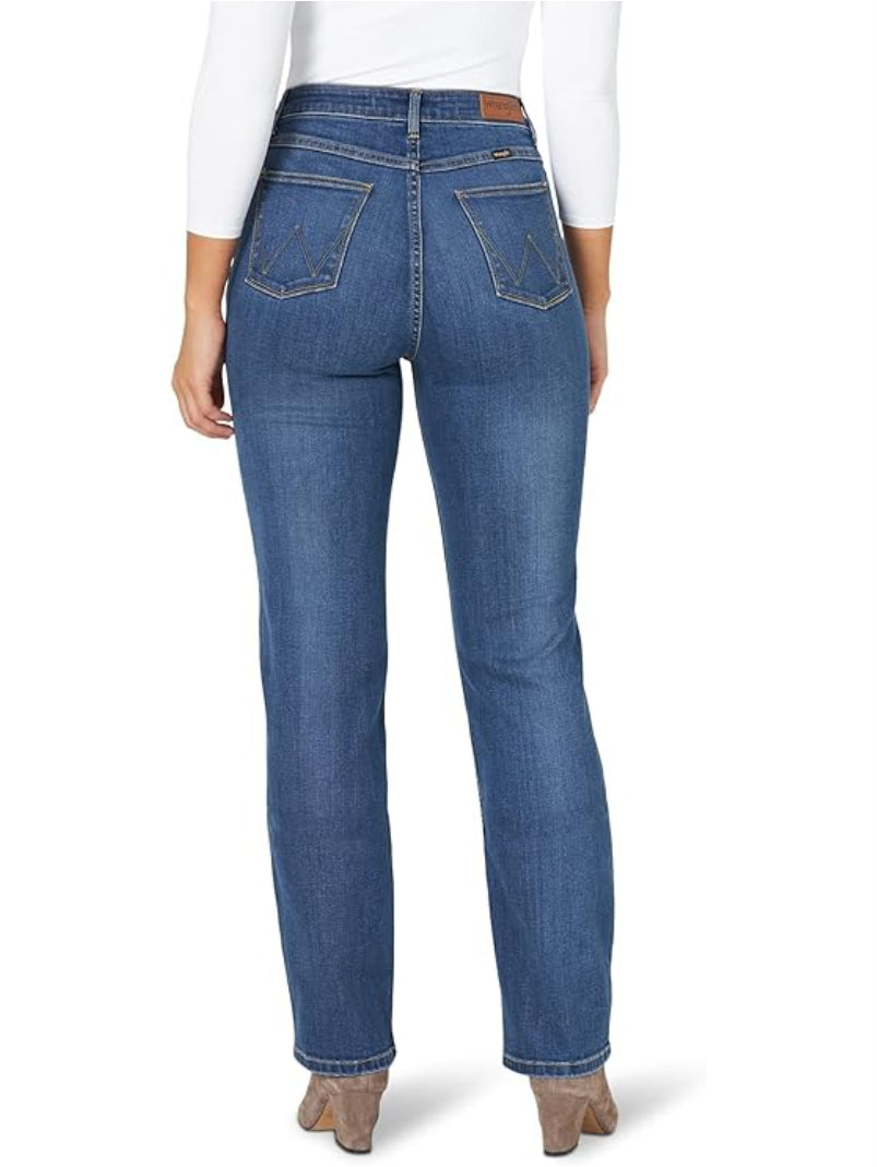 Jeans Wrangler High Rise True Straight Fit Azul medio