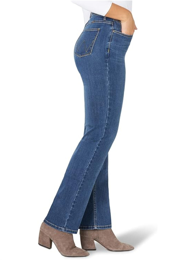 Jeans Wrangler High Rise True Straight Fit Azul medio