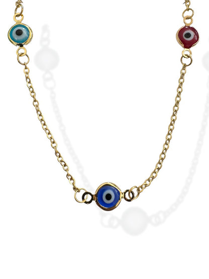 COLLAR LCHERRY LAYERED 3 EYE GOLD 14K