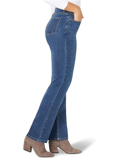 Jeans Wrangler High Rise True Straight Fit Azul medio